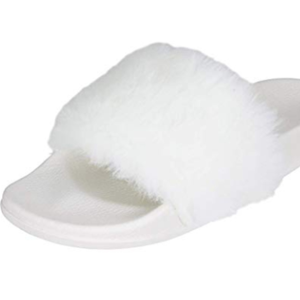 White Fuzzy Slides - Sandals - Flip Flops -